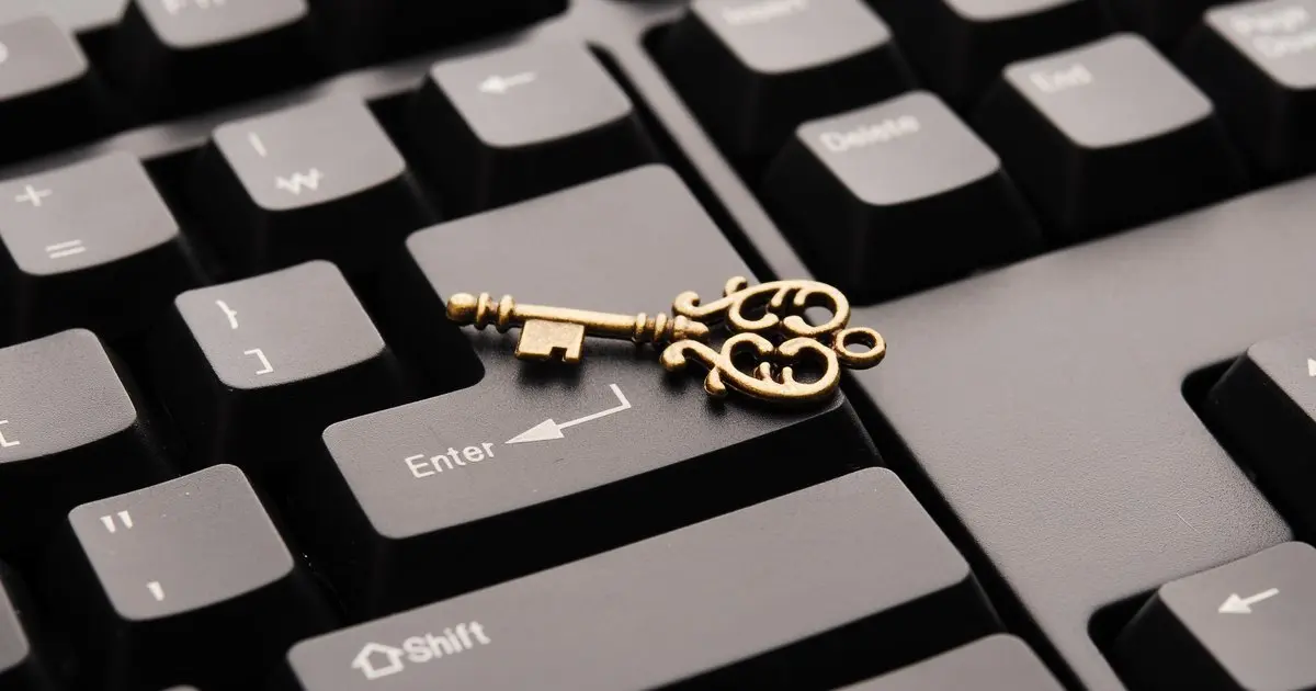 Old key from furniture on a keyboard.