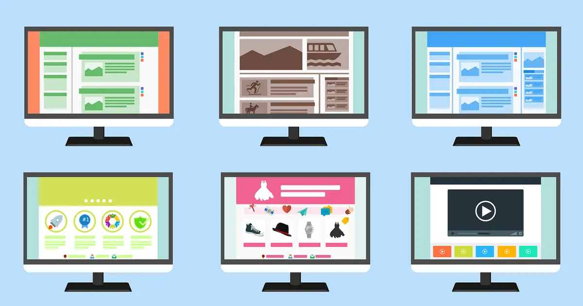 An illustration of screenshots of a computer.