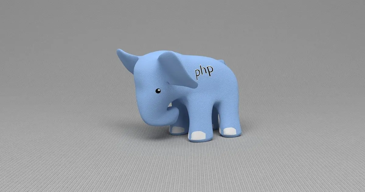 Blue elephant toy with text PHP